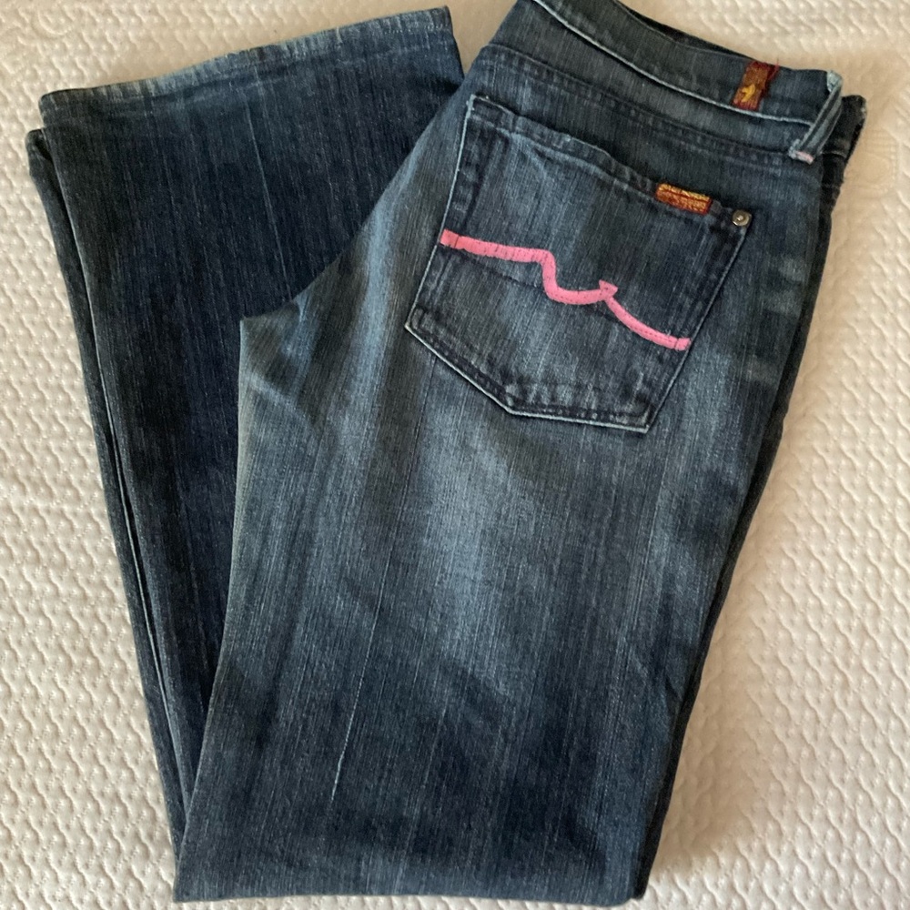 7 For All Mankind Blue Jeans with Vintage Look and Contrast Stitching